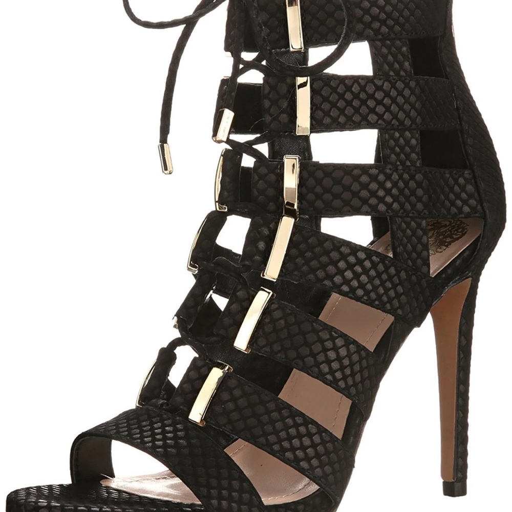 Vince Camuto Black and Gold Heeled Sandals